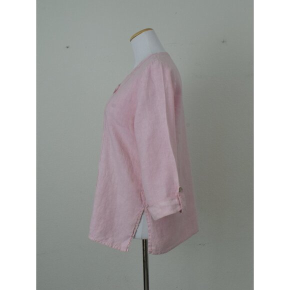 Vintage 90s Pink Linen Pink Tunic Blouse | size M - Picture 2 of 10